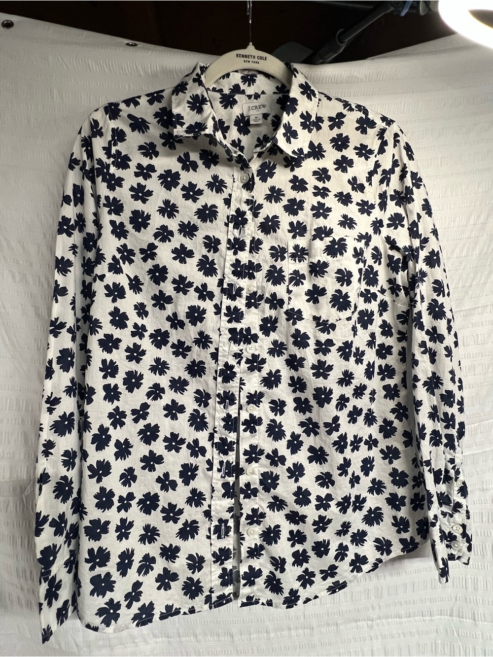 J. Crew White Button-Down Shirt with Navy Floral Print
